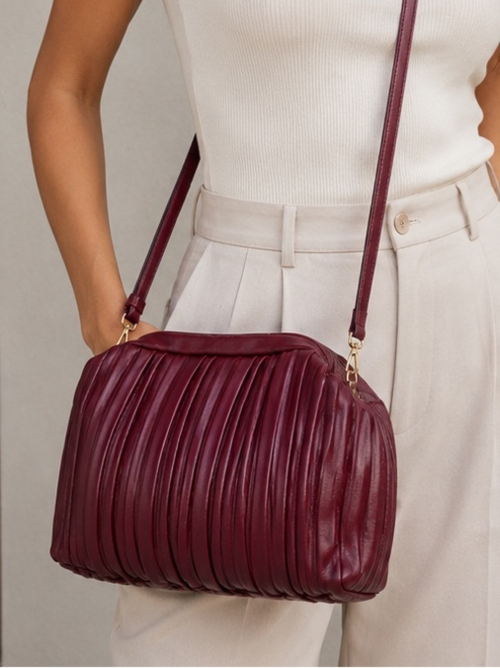 Urban Expressions Burgundy Vegan Leather Clutch Crossbody Bag Adjustable Strap